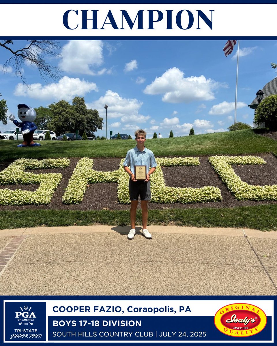 TriStatePGA's tweet image. Tri-State PGA Junior Tour Presented by Isaly's ⛳️
South Hills Country Club | Pittsburgh, PA | 7/24/25
Congratulations to our TSPGA @isalysnation Junior Golf Tour Winners!🏅
Great Play Today, Guys. 👏🏼