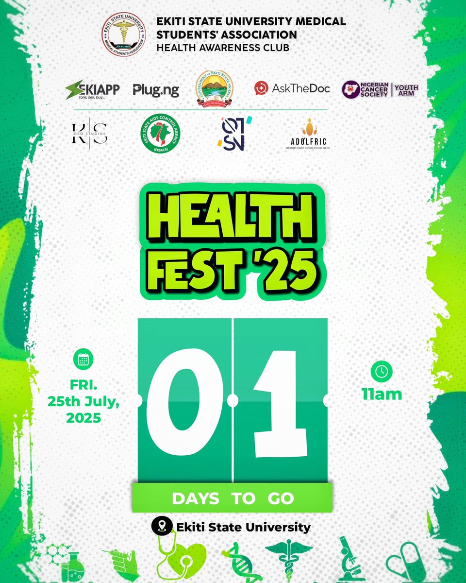 _iamwuraola's tweet image. Ladies and gentlemen 🥁🥁🥁🥁🥁🥁🥁
Tomorrow, Join us inside Ekiti State University Campus as we provide free medical checkups to young people like ourselves!!!
I hope you are as excited am I am 💃🏽💃🏽
