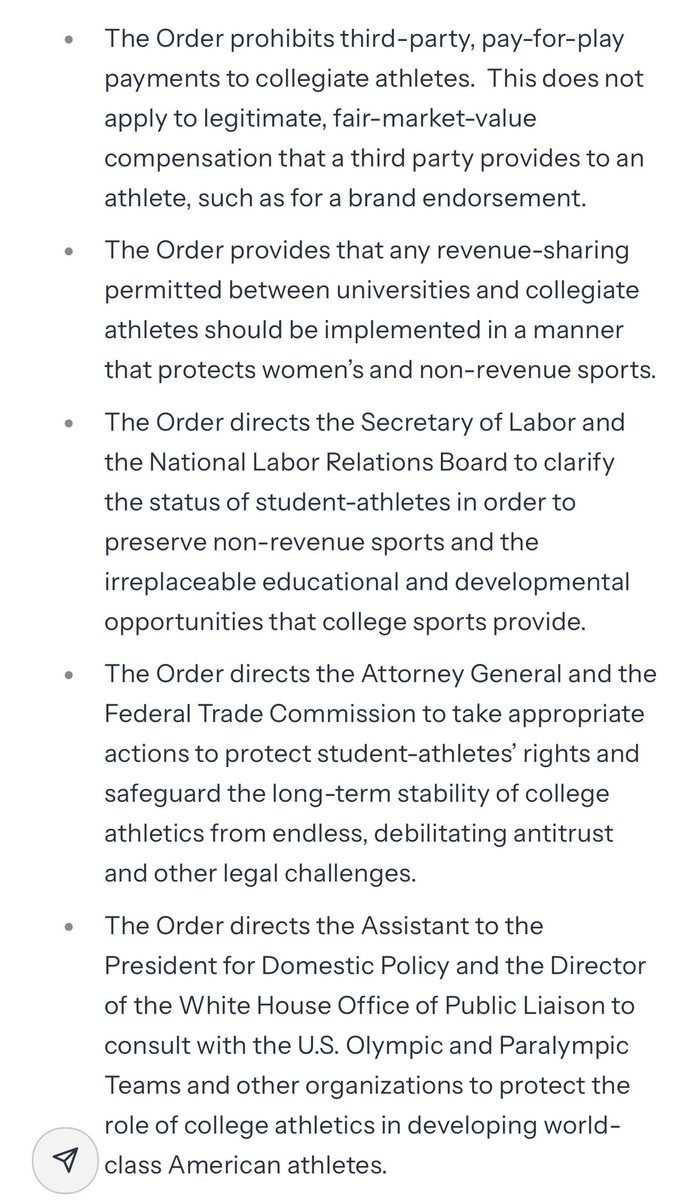 Appears President Trump has signed an executive order on college athletics.

From the fact sheet, it sounds similar to the draft order released last week.

But there is one very important new item.

This says the order “prohibits third-party, pay for play payments” to athletes.