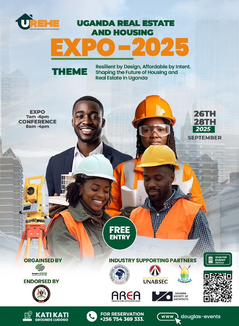 COUNTDOWN TO THE 1ST EDITION UGANDA REAL ESTATE &amp; HOUSING EXPO! 

The biggest real estate event of the year! 
Endorsed by the Ministry of Lands, Housing &amp; Urban Development 
Date: 26th - 28th September 
Venue: Kati Kati Grounds Lugogo 

Connect with industry leaders and