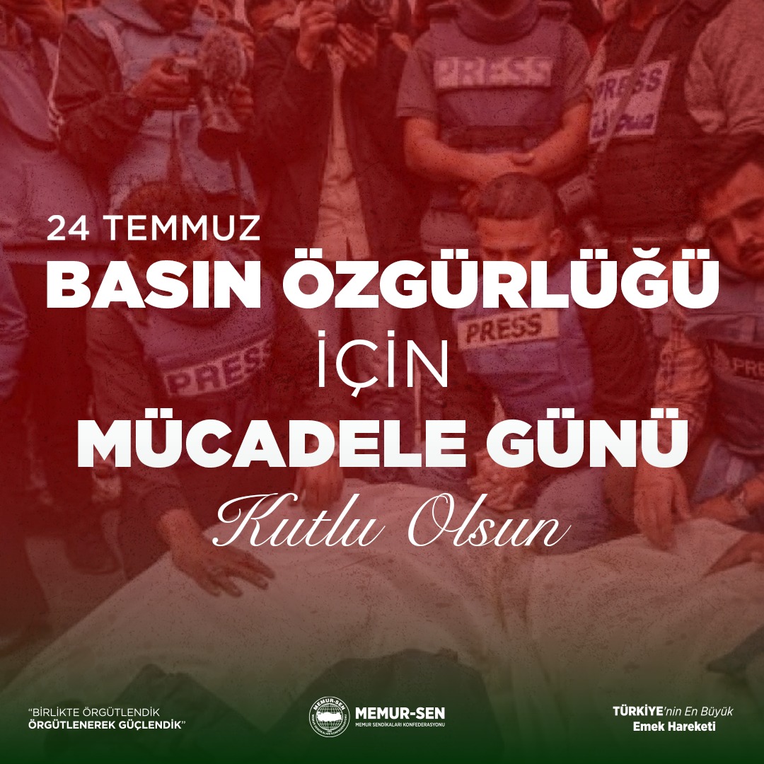 MemurSenKonf's tweet image. Basın, demokrasinin sesi, toplumun ortak hafızasıdır.
Halkın haber alma hakkı için fedakârca görev yapan tüm basın emekçilerinin 24 Temmuz Basın Özgürlüğü için Mücadele Günü kutlu olsun.
Gazze başta olmak üzere dünyanın dört bir yanında hakikatin izini sürerken hayatını…