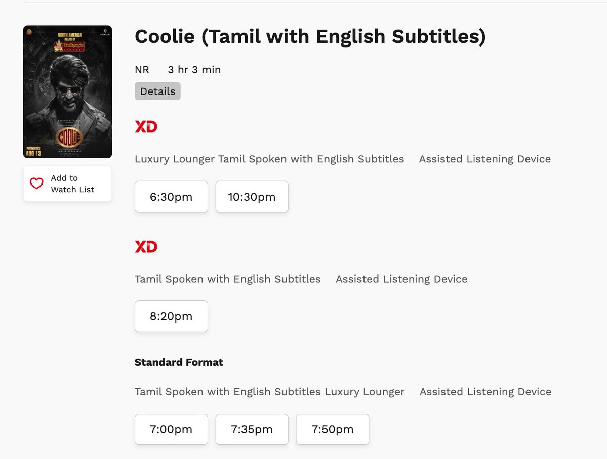 meet_tk's tweet image. Thank you @PrathyangiraUS adding two more extra shows (7:35 and 7:50 PM PST) in Great Mall, Milpitas prime location result of other 4 shows are almost sold out 🙏🙏. Folks in BayArea, here you go #Coolie extra shows are added ❤️❤️🔥