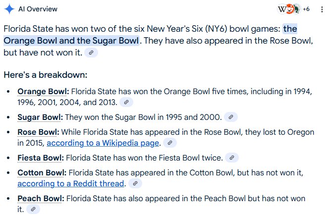 DeegSports's tweet image. AI is incredibly inaccurate with sports data. Every day I see someone posting screenshots with wrong data or asking Grok just to get a wrong answer. Below is one of my favorites.
Drop your favorite AI sports errors 👇