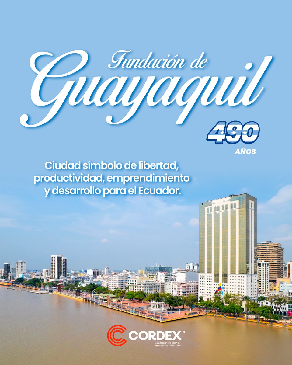 CORDEX_EC's tweet image. ¡Viva Guayaquil por sus 490 años de fundación!
Ciudad símbolo de libertad, productividad, emprendimiento y desarrollo para el Ecuador.