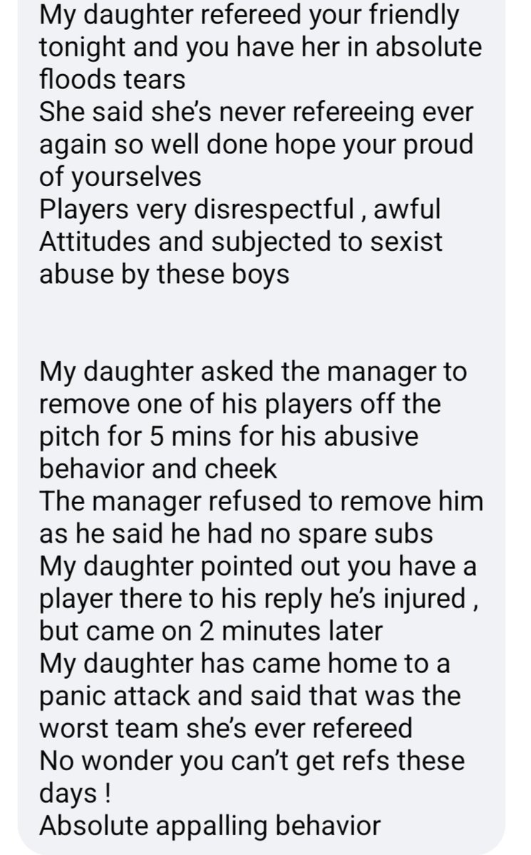 Teamgrassroots_'s tweet image. Message received tonight from a parent who&apos;s daughter won&apos;t be refereeing again.