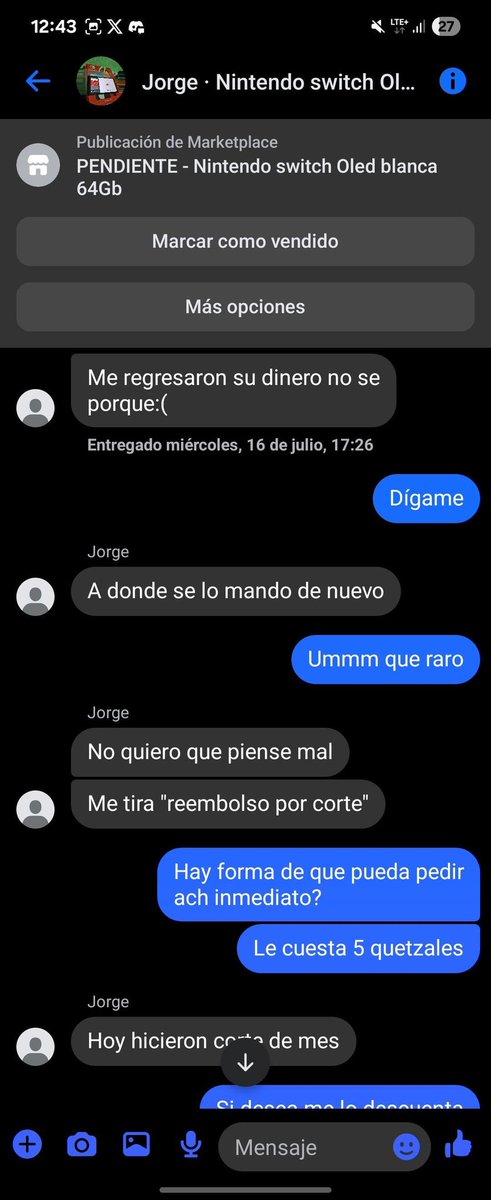 Hace unos días el bebé de un amigo fue detectado con Acidosis tubular renal, por el costo de las medicinas y el tratamiento decidió vender su Nintendo Swtich y oh sorpresa, lo estafaron, el tipo prometió devolver el dinero y luego dejó de responder, esto es para que tengan