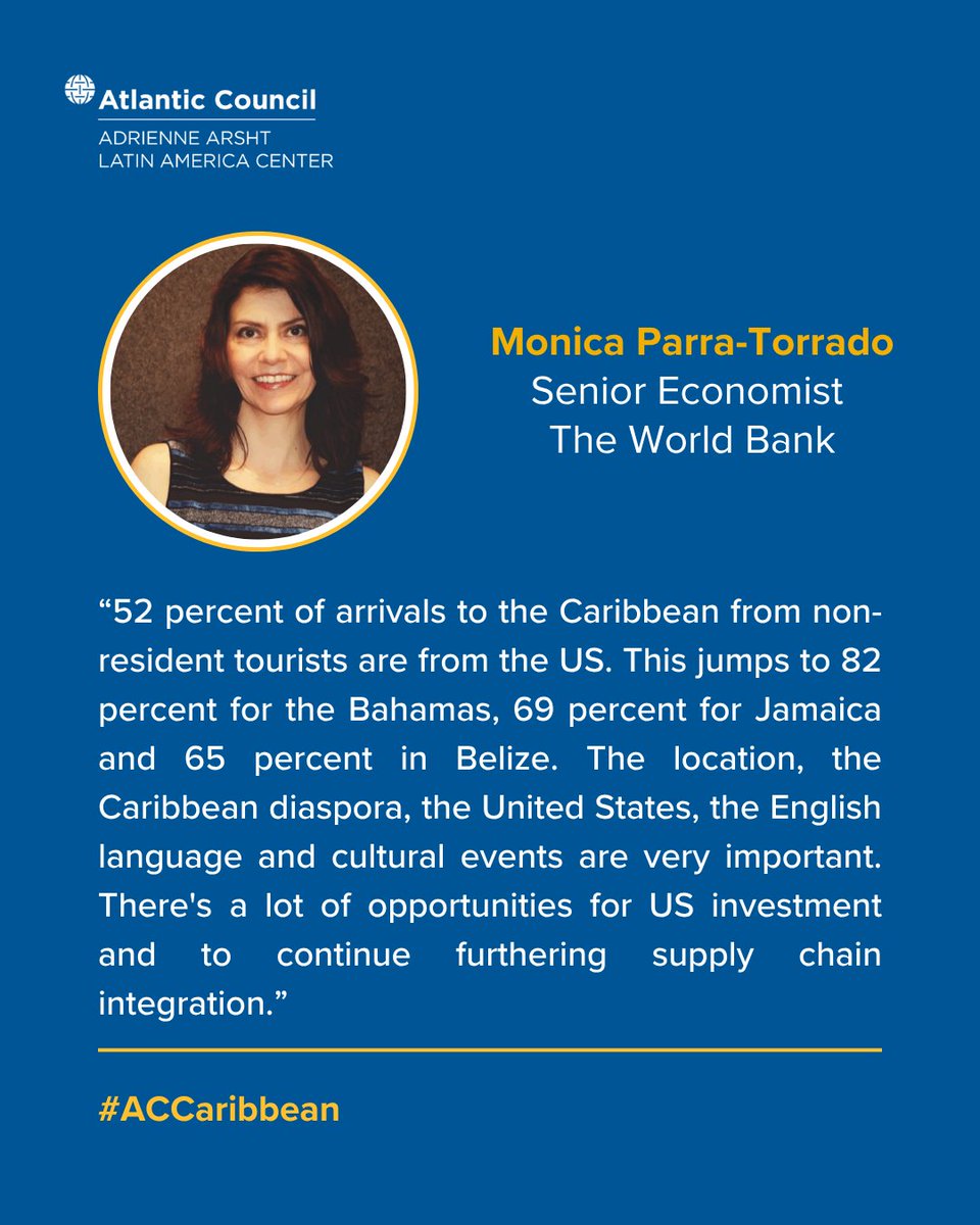 ACLatAm's tweet image. What is the importance of the Caribbean service sector for US and regional interests?
Rewatch our conversation with Balan Nair (@libertylatam), Juan Trescastro (@VirginVoyages), @monicalypt (WorldBank), @BrettPerlmutter (ex-@Google Cuba), and @WMowla (@AtlanticCouncil).
🔗Click…
