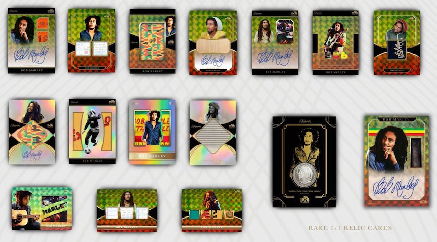 gurucollects's tweet image. The Keepsake Card Company is releasing an exclusive set featuring cards, relics, and cut autos of Bob Marley.
Some of the relics include pieces of tour-used instruments, ticket stubs, handwriting samples, clothing, and more.
Only 1,375 eight-box cases will be made for this…