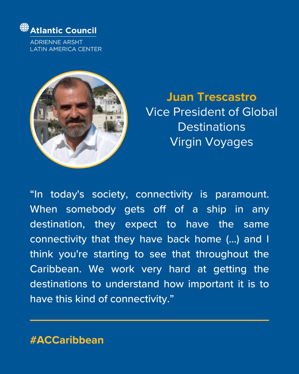 ACLatAm's tweet image. What is the importance of the Caribbean service sector for US and regional interests?
Rewatch our conversation with Balan Nair (@libertylatam), Juan Trescastro (@VirginVoyages), @monicalypt (WorldBank), @BrettPerlmutter (ex-@Google Cuba), and @WMowla (@AtlanticCouncil).
🔗Click…