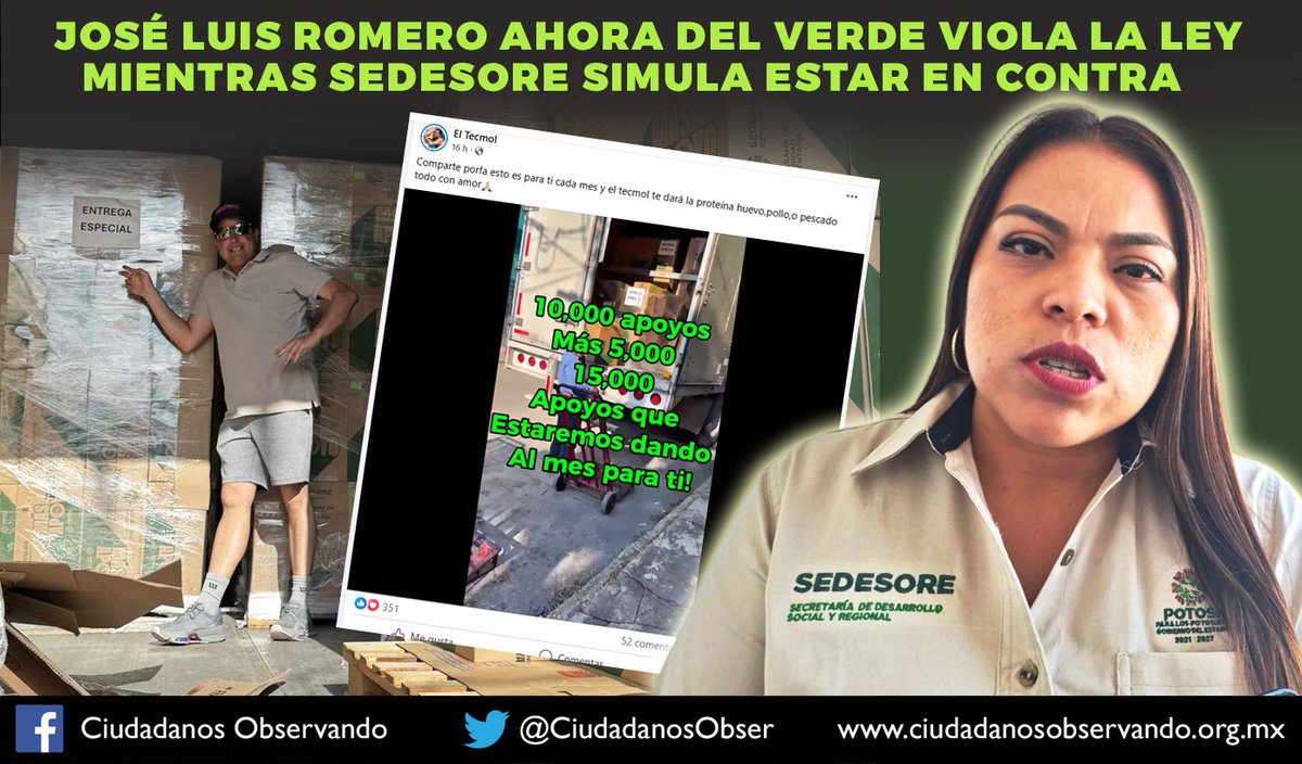 CiudadanosObser's tweet image. José Luis Romero Calzada viola la ley con total impunidad bajo el cobijo del Partido Verde mientras @SEDESORESLP solo simula.
ciudadanosobservando.org.mx/news/romero-ca…