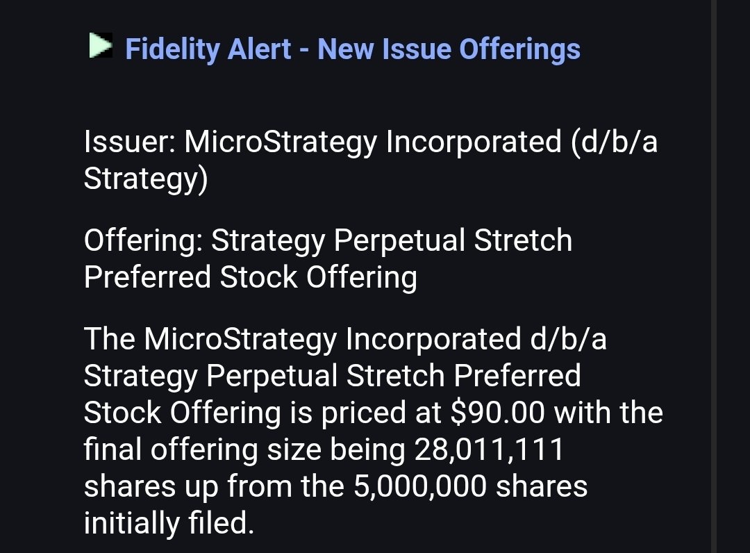 btc_overflow's tweet photo. Holy smokes, final offer size for Strategy's new preferred stock, $STRC, was 28,011,111 shares. 

At $90/sh that's over $2.52B!! 🤯 https://t.co/iccQdlFIFq