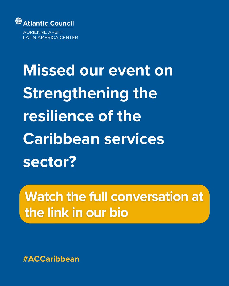 ACLatAm's tweet image. What is the importance of the Caribbean service sector for US and regional interests?
Rewatch our conversation with Balan Nair (@libertylatam), Juan Trescastro (@VirginVoyages), @monicalypt (WorldBank), @BrettPerlmutter (ex-@Google Cuba), and @WMowla (@AtlanticCouncil).
🔗Click…