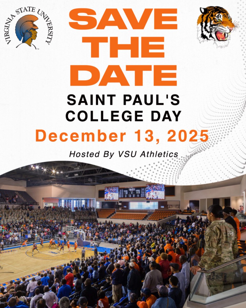 📣 Save the Date!

Virginia State University Athletics in partnership with @VSUAAonline proudly hosts Saint Paul’s College Day
🗓️ December 13, 2025
📍 Multipurpose Center

More details coming soon — mark your calendars!