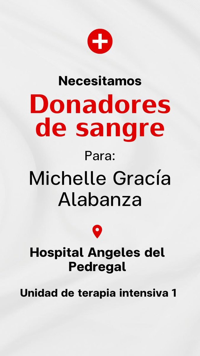 donaenvida's tweet image. #URGENTE #CDMX #Sangre para Michelle Gracía Alabanza en el Hospital Ángeles del Pedregal.
Contacto al: 55 5449 5500.
#DonaEnVida #DonaConAmor