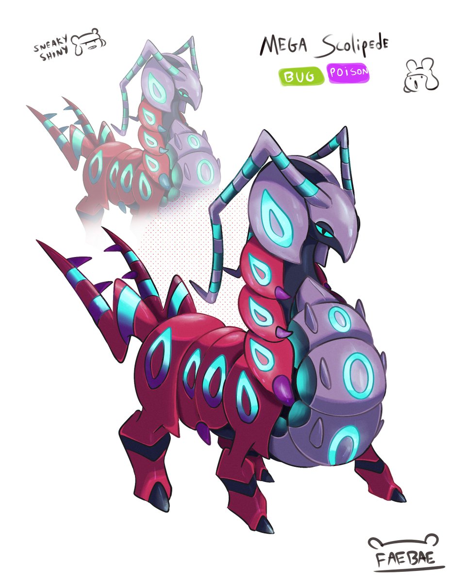 baefakemon's tweet image. Since we had Mega Dragonite this week, why not release another mega? MEGA SCOLIPEDE!
so my take is to transform it into a bike lol note that it has a whirlipede saw in its chest that can be very useful in farms! xd
if you wanna adopt this design, DM me :)
