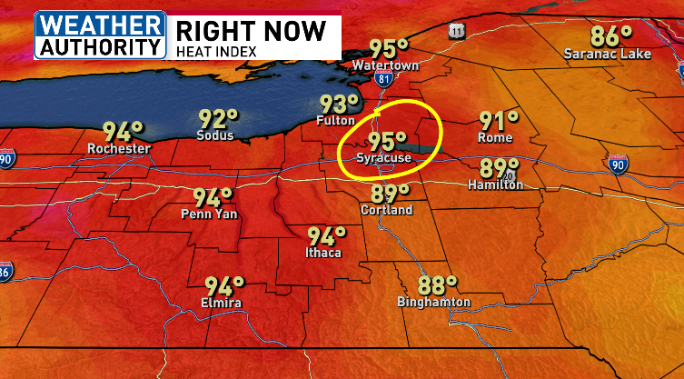 Josh Kozlowski (@joshkozlowskiwx) on Twitter photo As of 4 PM <a href="/SyracuseAirport/">Syracuse Airport</a> has AT LEAST hit 93 for the high.
This TIES the record high of 93 set in 2001.
If we spike up to 94 or 95 we will have broken the old record and set a new one for July 24th.
Meanwhile REAL FEEL TEMPS are in the MID 90s!
cnycentral.com/weather As of 4 PM <a href="/SyracuseAirport/">Syracuse Airport</a> has AT LEAST hit 93 for the high.
This TIES the record high of 93 set in 2001.
If we spike up to 94 or 95 we will have broken the old record and set a new one for July 24th.
Meanwhile REAL FEEL TEMPS are in the MID 90s!
cnycentral.com/weather