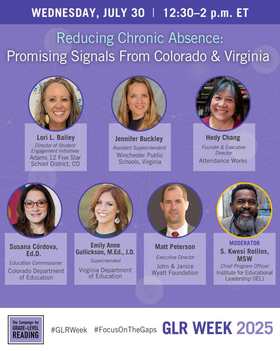 attendanceworks's tweet image. Join us and the Campaign for Grade-Level Reading Week for a webinar on July 30 at 12:30 p.m. ET. We will discuss effective strategies from Colorado & Virginia for reducing chronic absence.
Learn more & sign up: bit.ly/4lkzOOl
@readingby3rd