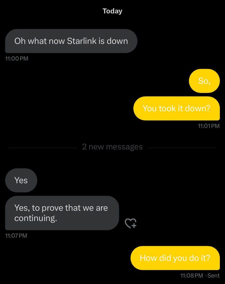 كالعادة صديقنا المصري Dark storm لازم يقول انه هو السبب في انقطاع خدمة Starlink حول العالم 😒