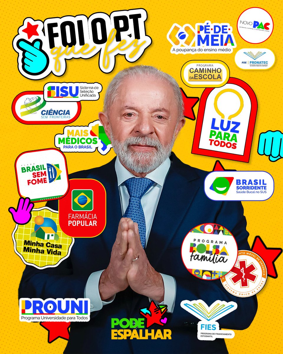 lulaverso's tweet image. FOI O PT QUE FEZ ⭐

As políticas que mudaram o Brasil têm nome, têm história e têm lado. Foi o PT que fez, com Lula e com quem acredita em justiça social!