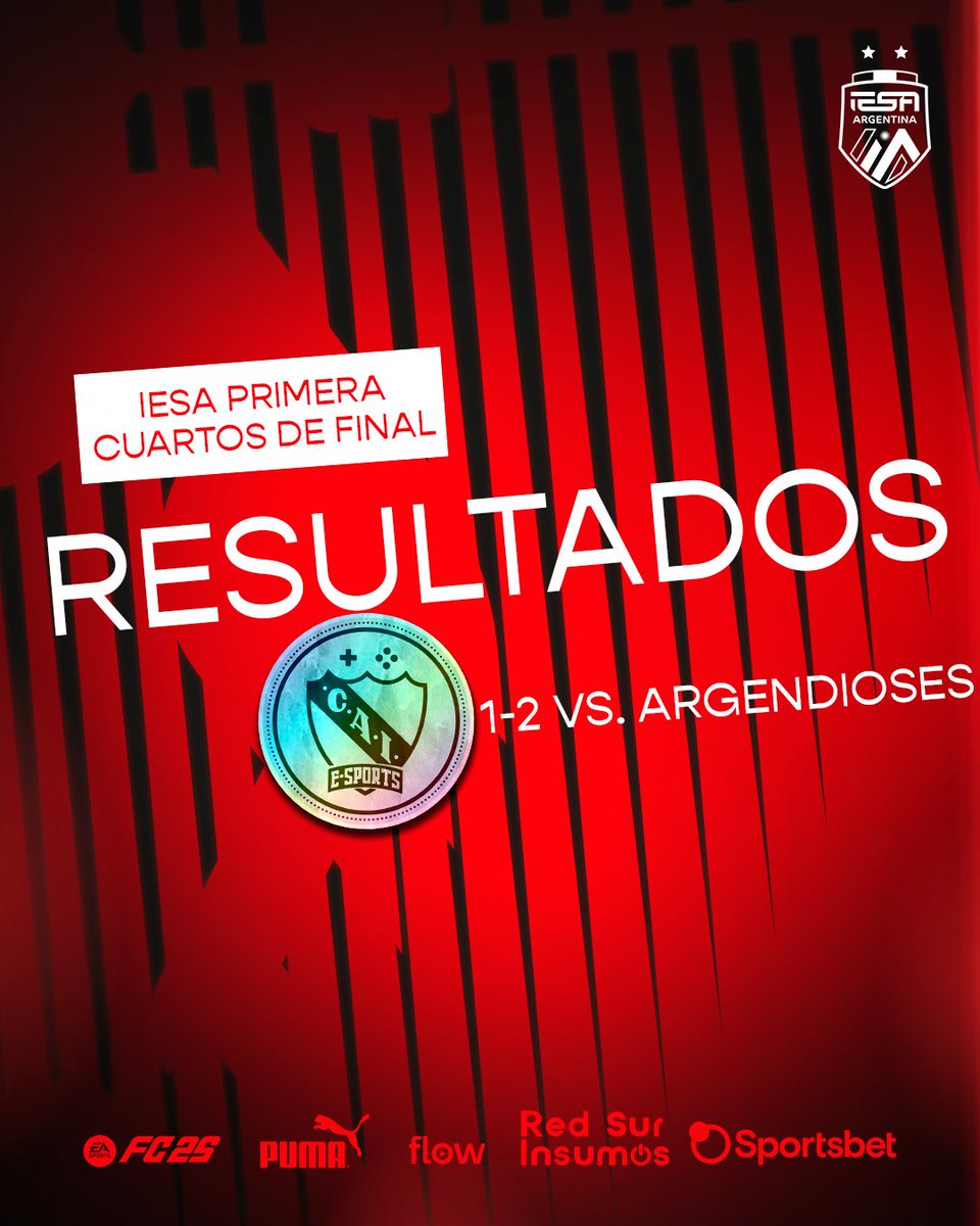C. A. Independiente eSports (@caiesports) on Twitter photo Derrota en cuartos de <a href="/IESAFIFAar/">IESA Argentina</a> y fin de la temporada de #ClubesPro en el #FC25 🔚
¡Vamos con todo ahora, a recuperar el equipo y a pensar en el nuevo juego, #Independiente!
#TodoRojo 🔴 Derrota en cuartos de <a href="/IESAFIFAar/">IESA Argentina</a> y fin de la temporada de #ClubesPro en el #FC25 🔚
¡Vamos con todo ahora, a recuperar el equipo y a pensar en el nuevo juego, #Independiente!
#TodoRojo 🔴