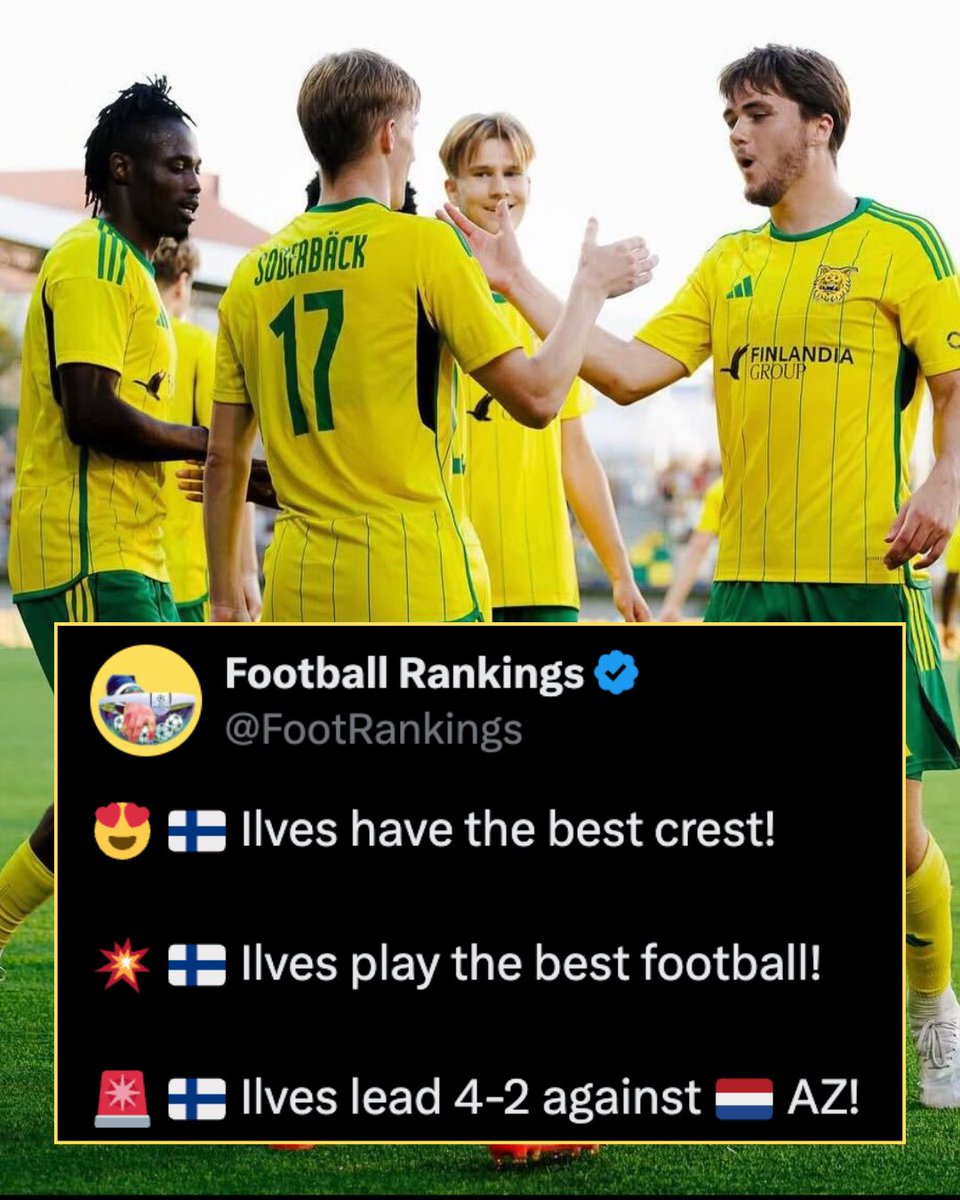 Finnish side Ilves, ranked 367th by UEFA, upset 36th-ranked AZ in the first leg of  UEFA Conference League Qualifiers, 4-3, on Thursday.

And that crest. "Ilves" means "lynx" in Finnish, hence the gloriously original yellow cat that's been adorning their shirts since 1962.

If