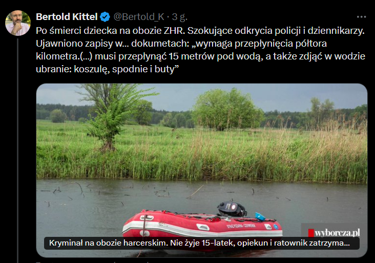 laskowski_pl's tweet image. 19 i 20-latek sprawują "opiekę" nad 15-latkiem, który tonie, bo dla zabawy zrobili mu survival w nocy 😡
@harcerstwo wymaga natychmiastowej kontroli ponieważ ta instytucja jest zdemoralizowana, jeżeli nie widzi w tym nic złego. Szok!