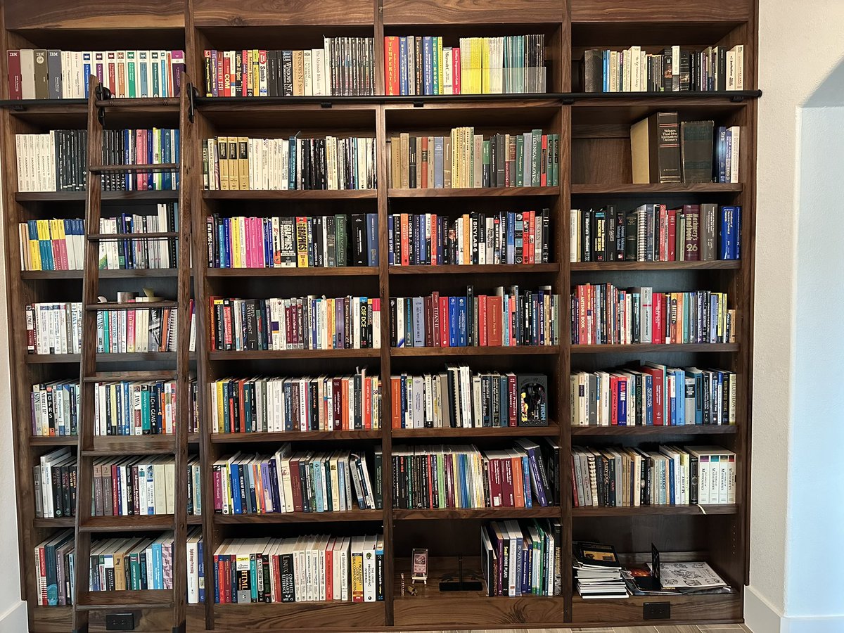 ID_AA_Carmack's tweet image. Trista turned the formal dining room into a library for me at our new house, and I love it!
We still have separate shelving for paperbacks, magazines, and graphic novels, and a few more bookshelves in my Fortress of Solitude, but this is the most books I have ever had shelved in…