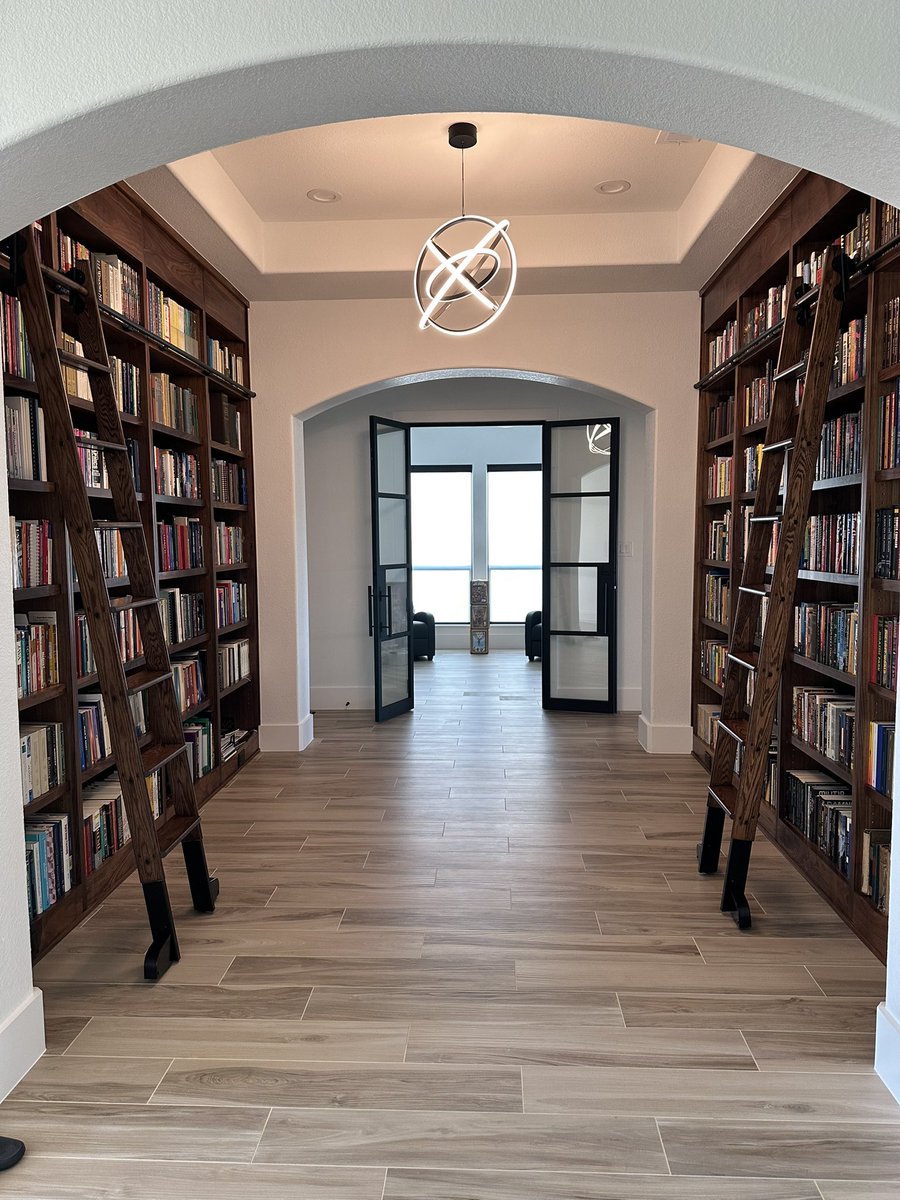 ID_AA_Carmack's tweet image. Trista turned the formal dining room into a library for me at our new house, and I love it!
We still have separate shelving for paperbacks, magazines, and graphic novels, and a few more bookshelves in my Fortress of Solitude, but this is the most books I have ever had shelved in…