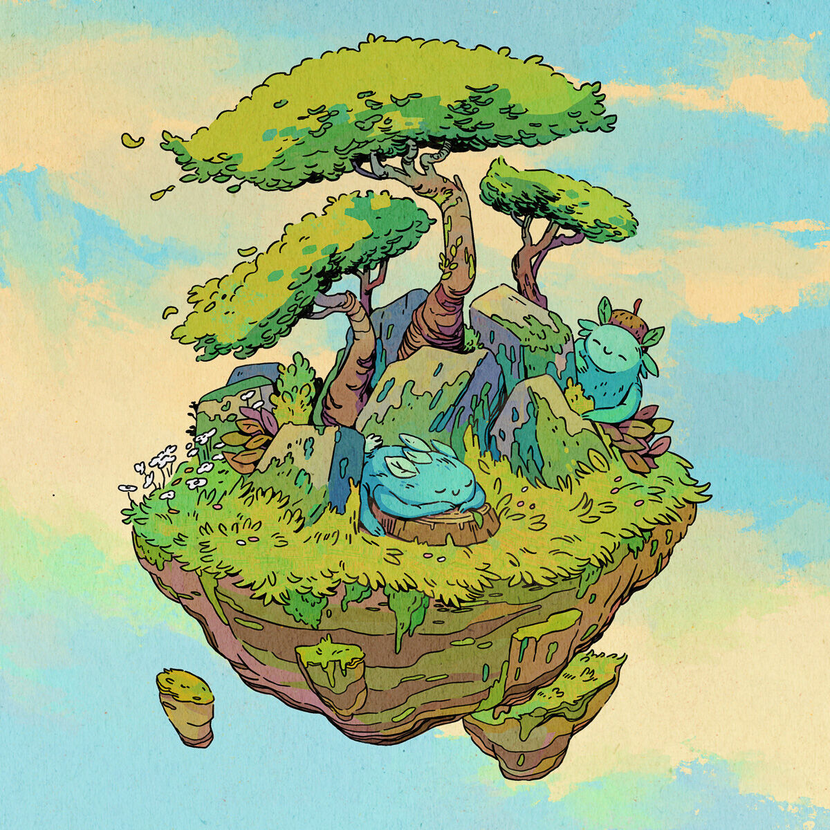 andthegrunlings's tweet image. Little island I still like 🌱 digital in #procreate :) I tried a brush setting for the first time here, which slightly changes its color while drawing - and I still love to use this, it has some magic of the unexpected to it that I also like in ink and watercolor ✨