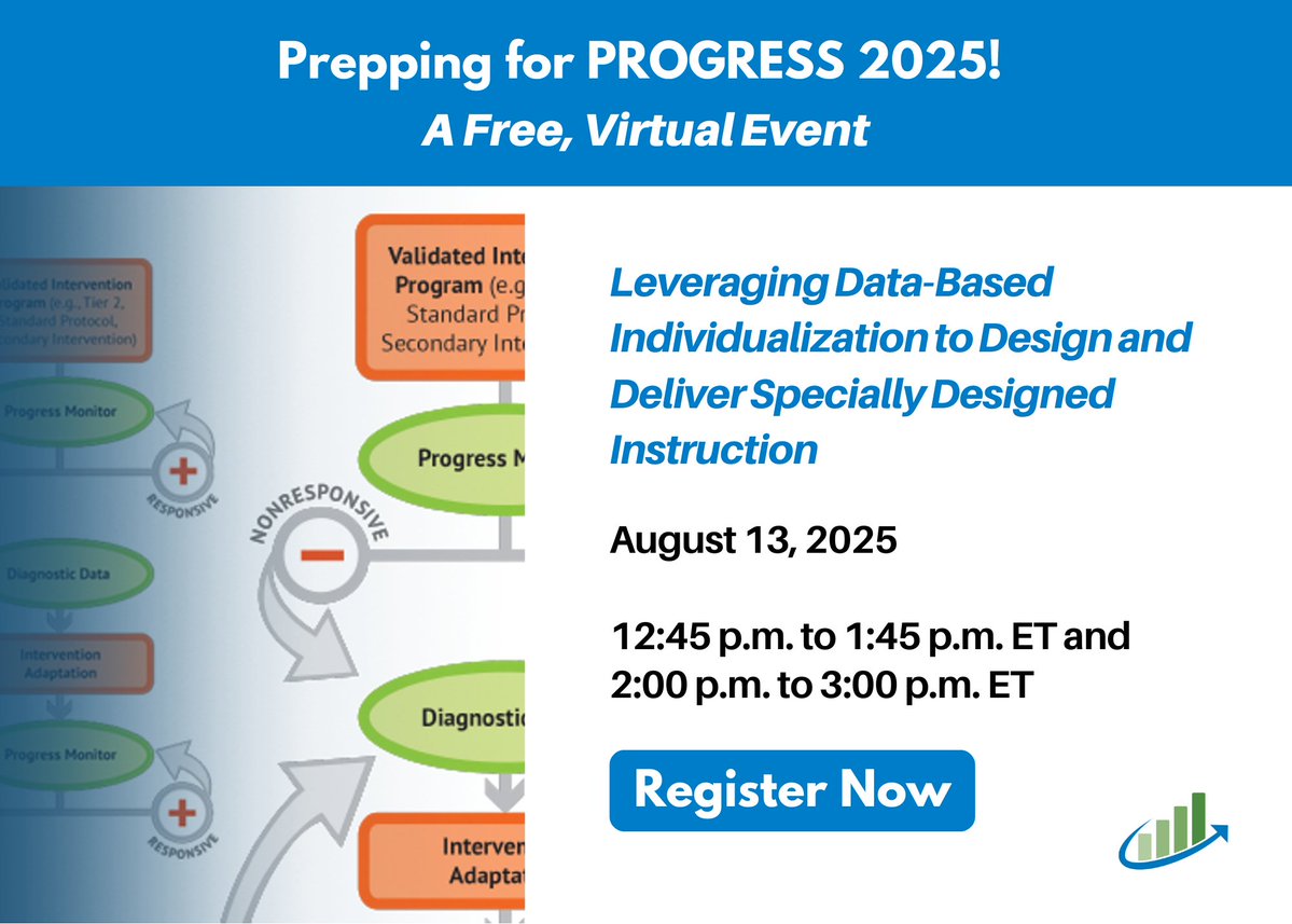 K12PROGRESS's tweet image. Data-based individualization (#DBI) offers educators a process to develop and implement specially designed instruction (#SDI) that meets the needs of students with disabilities. Learn more at our free virtual event: promotingprogress.org/events/preppin…