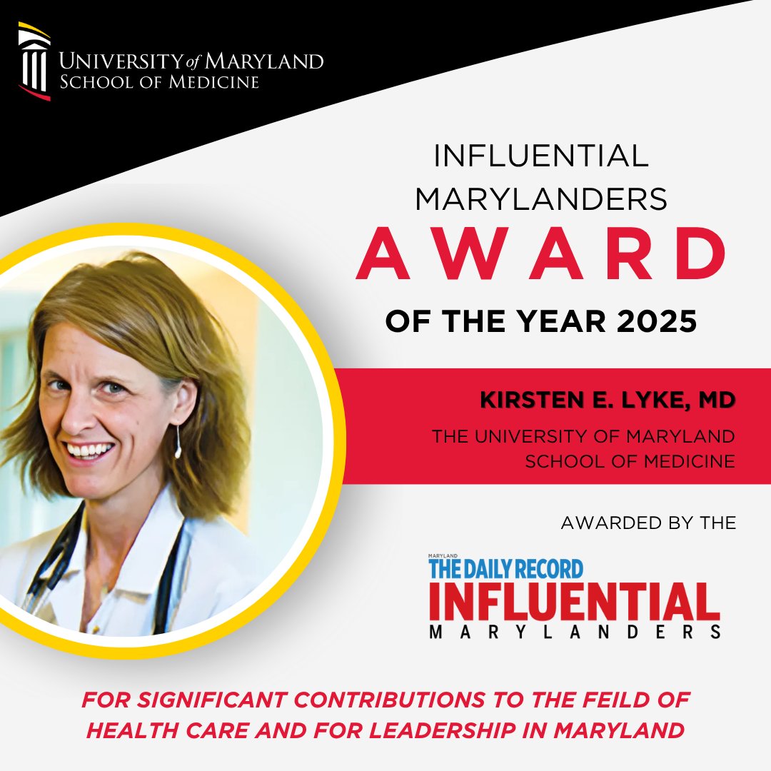 UMmedschool's tweet image. 👏 Huge congratulations to Dr. Kirsten Lyke, named a 2025 #InfluentialMarylander by the @MDDailyRecord!
A global leader in vaccine research, Dr. Lyke’s work in malaria, Ebola & more is transforming public health.
#UMSOM #GlobalHealth #WomenInSTEM #VaccineScience #MarylandLeader