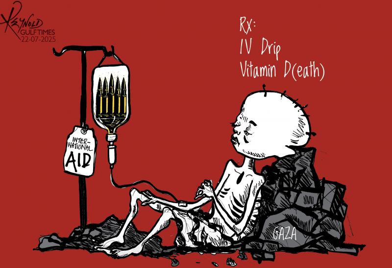 HelderDavid15's tweet photo. Cartoon de Reynold Philip (Catar), 2025-07-22.
#Gaza #Palestine #GazaGenocide #HungerInGaza #WarCrimes #CeaseFire #CrimesAgainstHumanity #IsraelIsATerroristState #IsraelApartheidRegime #GazaMassacre #DontForgetGaza #FreePalestine - https://t.co/xL5oTVUGa2