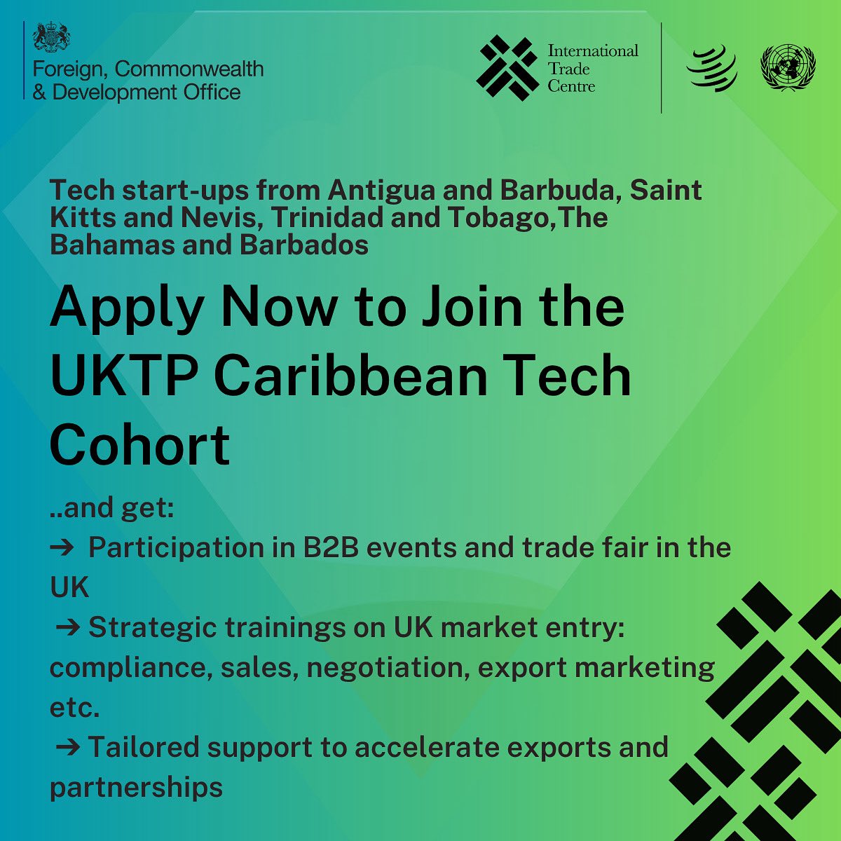 UKinCaribbean's tweet image. 🚀 Caribbean tech &amp;amp; BPO firms!

Expand to the UK with support from the UKTP Programme.
🌍 Open to select countries
📈 B2B meetings, training &amp;amp; export planning
🗓️ Apply by 27 July: forms.gle/qiBrC6HTfTo9xR…
#UKTP #CaribbeanTech #ExportReady