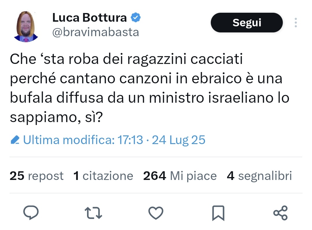 ferdinandoiu's tweet image. Vi assicuro che il coraggioso Luca Bottura non si sarebbe mai neanche sognato di scrivere lo stesso post se si fosse trattato di un gruppo di islamici, antifa o LGBTQ.