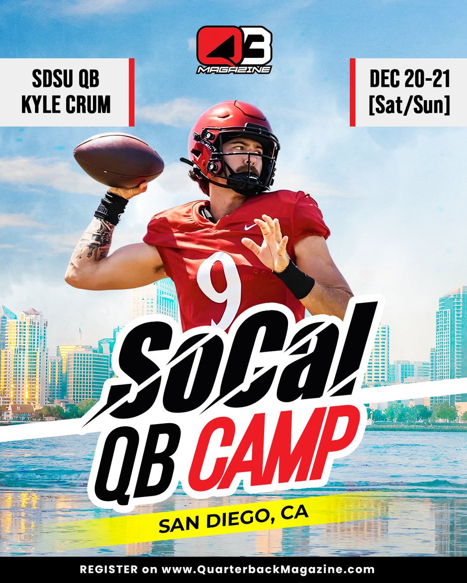 quarterbackmag's tweet image. We’re excited to have current San Diego State QB @KCrum02 as one of our SoCal QB coaches Dec 20-21 in San Diego!
Kyle’s from Norco, played football & basketball at Norco HS, enrolled early at SDSU in 2022. He runs K9 Athletics, training young QBs & giving back to the next…