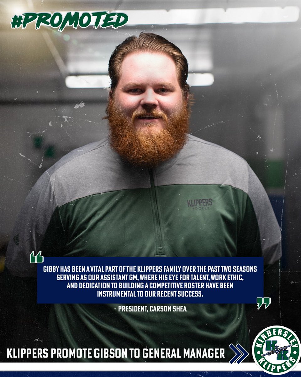 The Iron Horse Kindersley Klippers are excited to announce the promotion of Ryan Gibson to General Manager.

“Gibby” has been a key part of the organization as Assistant GM over the past two seasons, playing an integral role in roster development and team culture. His sharp eye