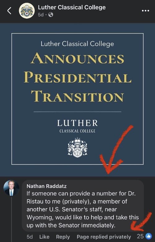 cmahlertopg's tweet image. Well this is terribly interesting. Surely @LutherClassical will take this opportunity to try and keep their president?