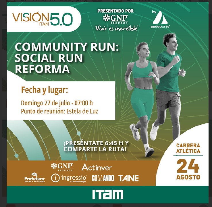 Asuntos Estudiantiles ITAM (@dae_itam) on Twitter photo 🏃♂️🏃♀️🏃Entrenamiento para la carrera <a href="/ITAM_mx/">ITAM</a> <a href="/asdeporte/">asdeporte</a> <a href="/ExITAM/">ExITAM</a> #DAE
🗓️Domingo 27 julio
📍Estela de Luz - Reforma
<a href="/RodrigoRAOS/">Rodrigo Ocampo Soria</a> <a href="/hlopezgallegos/">Humberto López G</a> <a href="/pina_anakarina/">Anakarina Pina</a> <a href="/vidalromero_/">Vidal Romero</a> <a href="/elsupuesto/">El Supuesto</a> <a href="/ElSupuestoD_/">Deportes El Supuesto</a> <a href="/julio_reyesh/">Julio Gabriel Reyes</a> <a href="/aef_itam/">Radix AEF</a> <a href="/aleperaltab/">Alejandra Peralta B.</a> <a href="/HVivesSegl/">Horacio Vives Segl</a> <a href="/BarbCarrillo27/">BarbCF</a> <a href="/danielsll24/">Daniel Saavedra Lladó</a> 🏃♂️🏃♀️🏃Entrenamiento para la carrera <a href="/ITAM_mx/">ITAM</a> <a href="/asdeporte/">asdeporte</a> <a href="/ExITAM/">ExITAM</a> #DAE
🗓️Domingo 27 julio
📍Estela de Luz - Reforma
<a href="/RodrigoRAOS/">Rodrigo Ocampo Soria</a> <a href="/hlopezgallegos/">Humberto López G</a> <a href="/pina_anakarina/">Anakarina Pina</a> <a href="/vidalromero_/">Vidal Romero</a> <a href="/elsupuesto/">El Supuesto</a> <a href="/ElSupuestoD_/">Deportes El Supuesto</a> <a href="/julio_reyesh/">Julio Gabriel Reyes</a> <a href="/aef_itam/">Radix AEF</a> <a href="/aleperaltab/">Alejandra Peralta B.</a> <a href="/HVivesSegl/">Horacio Vives Segl</a> <a href="/BarbCarrillo27/">BarbCF</a> <a href="/danielsll24/">Daniel Saavedra Lladó</a>