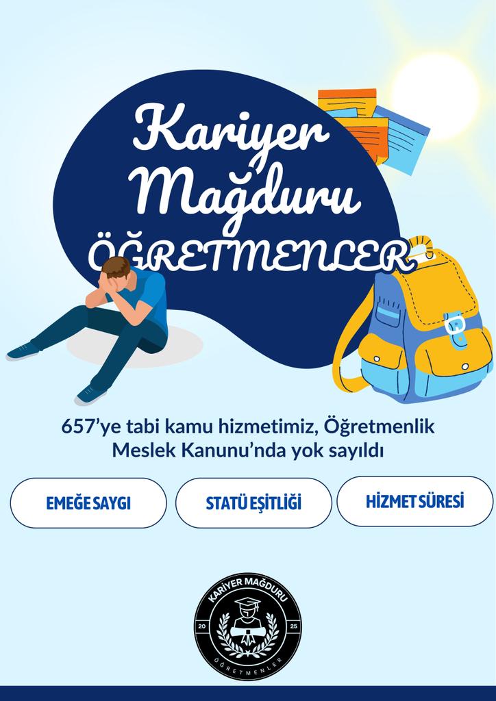 <a href="/sarigecili01/">Mustafa Sarıgeçili</a> <a href="/EgitimBirSen/">Eğitim-Bir-Sen</a> 28 şubatın ve 2001 krizinin vurduğu binlerce atanamayan öğretmenler olarak devletimizin çeşitli kurumlarında 657 tabi çalısmış, yıllar sonra kavuştuğumuz mesleğimizde Ömk nın geçmiş yıllardaki çalıştığımız süreleri yok sayması ile mağdur edildik
#toplusoezlesme2025