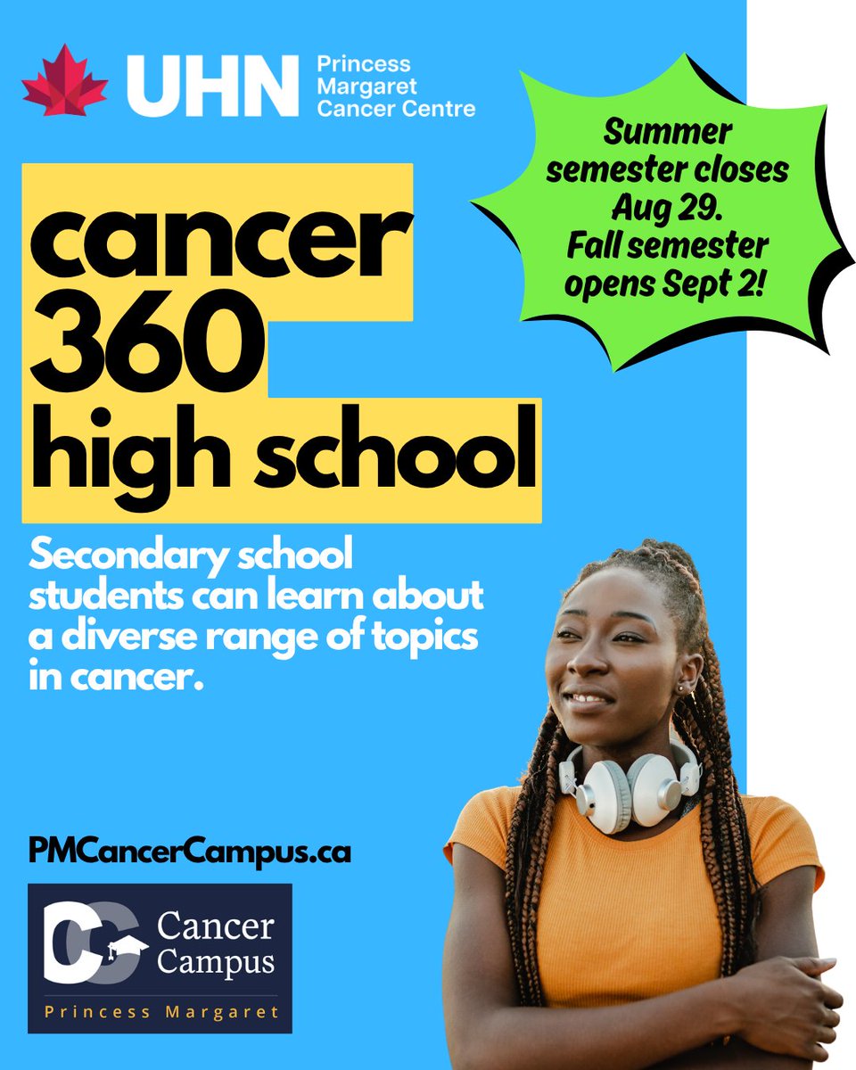 PMCancerEdu's tweet image. The fall semester of Cancer 360 High School will wrap up August 28. That means anyone currently working on the course has just over a month left to complete it!
pmcancercampus.ca/local/coursein…