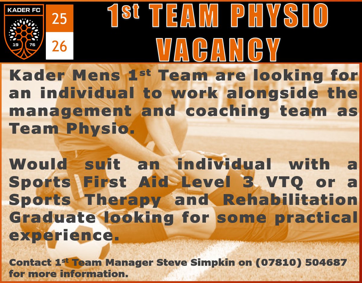We are looking to recruit a 1st Team Physio to our Management Team.