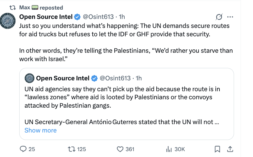.<a href="/MaxNordau/">Max 📟</a> went from taunting starving Gazans and denying the hunger crisis to parroting Israel’s new line—yes there’s starvation, but blame the UN—from one tweet to the next. Your neck okay from the whiplash?