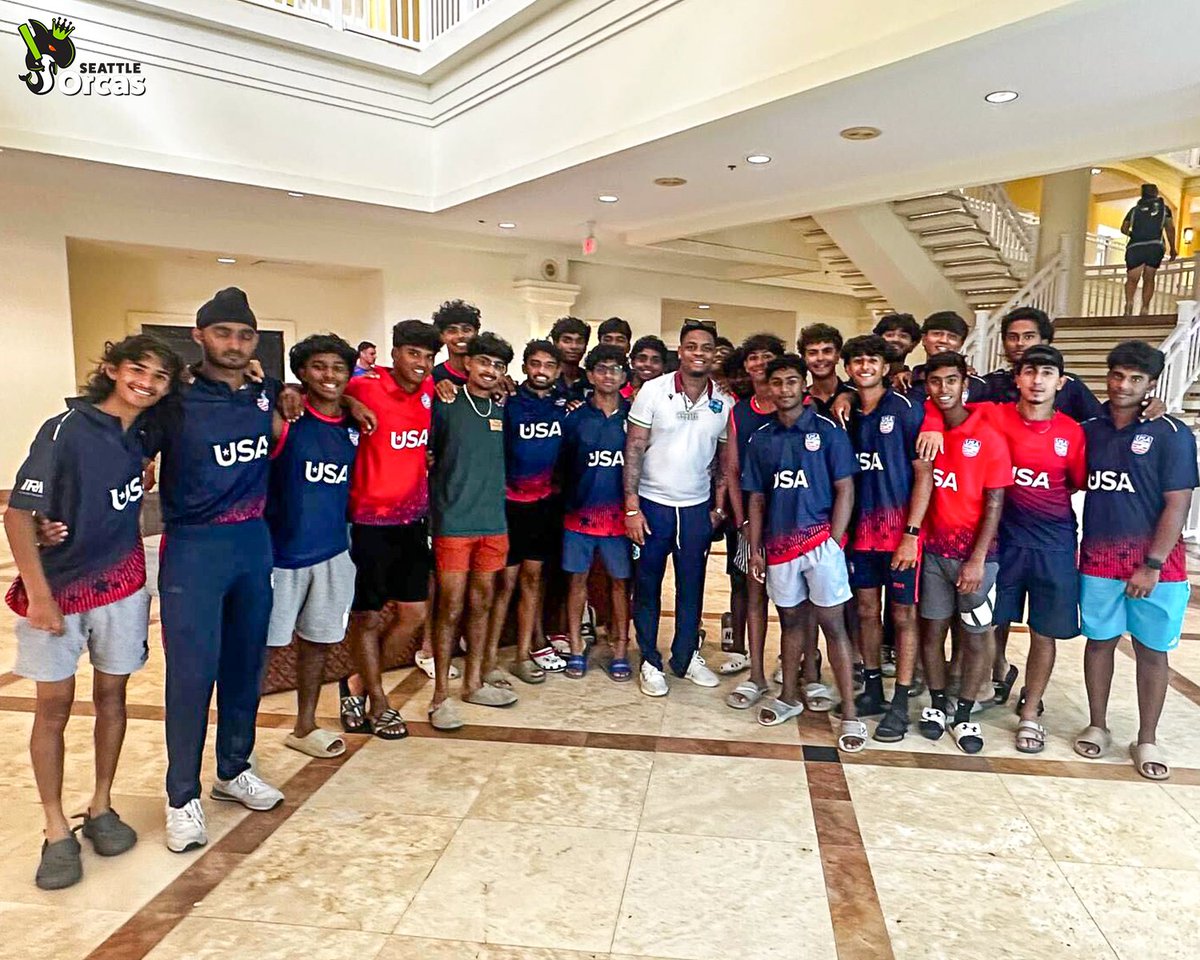 MLCSeattleOrcas's tweet image. A surprise meet-up between Hettie and the USA U-19 boys in St. Kitts 💚

#SeattleOrcas #AmericasFavoriteCricketTeam #ShimronHetmyer