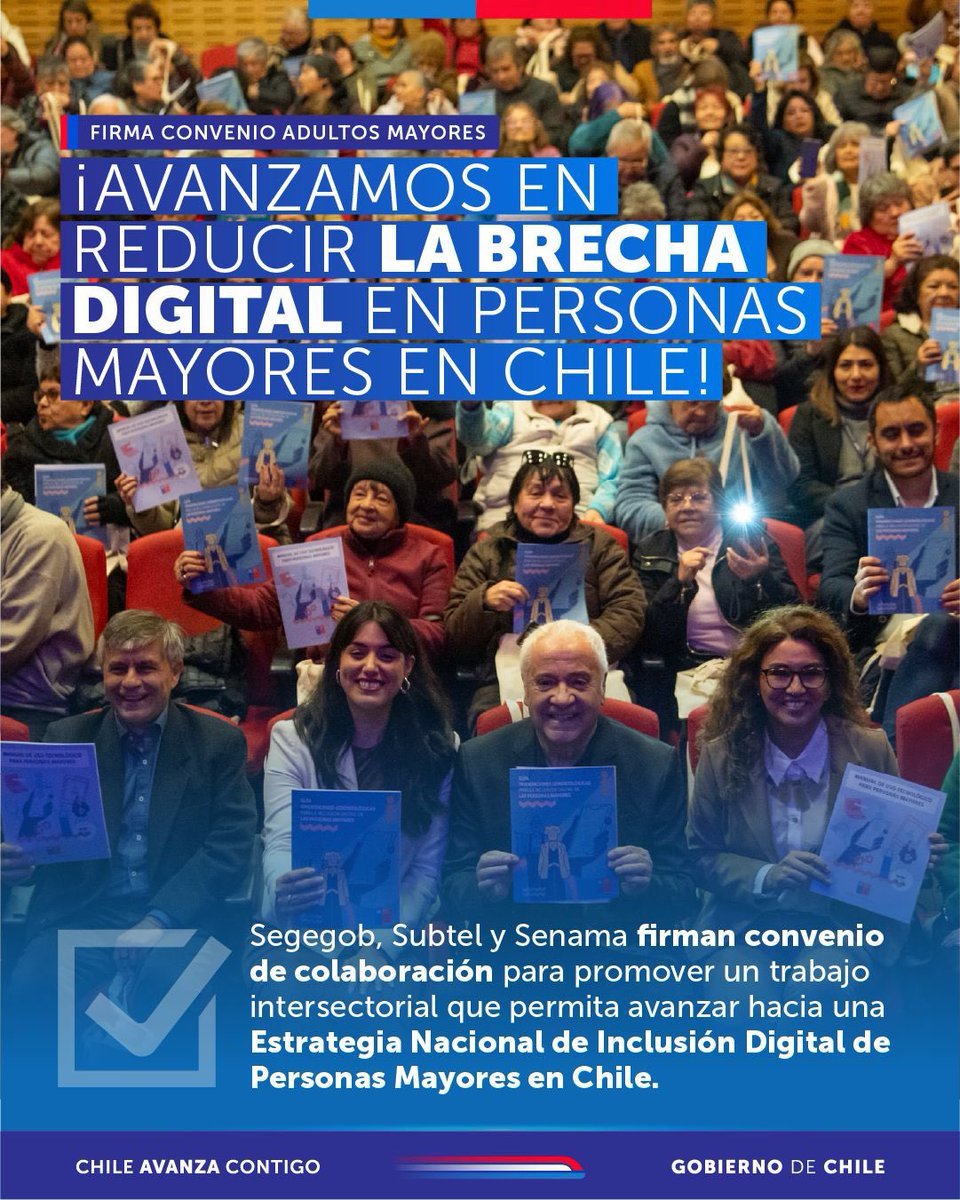 subtel_chile's tweet image. ¡Con pasos concretos avanzamos hacia la reducción de la brecha socio-digital de personas mayores!

📲La firma del convenio de colaboración entre Subtel, @SubseVoceriaGob y @SENAMAGOB permitirá implementar diferentes medidas en pos de la inclusión digital de personas mayores.