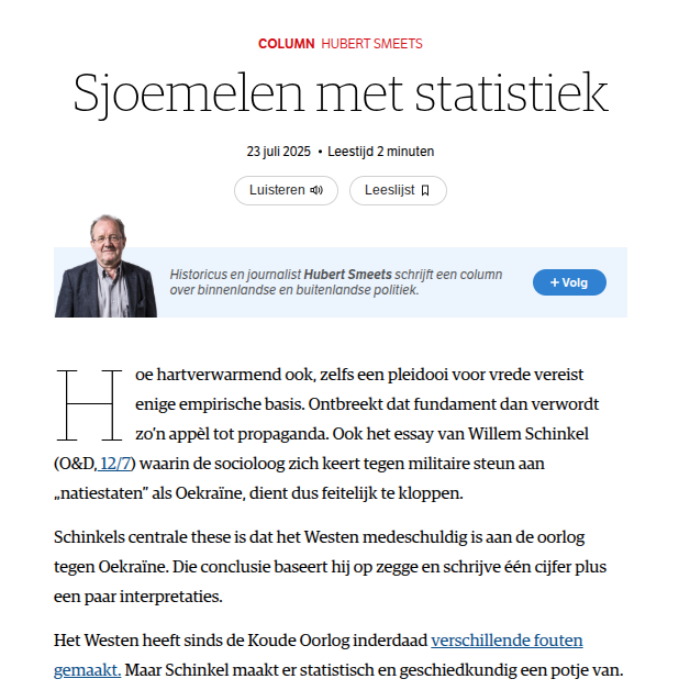 Nog steeds zijn er nuttige idioten (zowel rechts als links) die geloven dat de NAVO Rusland heeft "geprovoceerd" omtrent Oekraïne. Perfide onzin. Als NAVO ergens schuld aan treft, is het juist dat ze Poetin te WEINIG afschrikten. @HubertSmeets maakt brandhout van Willem Schinkel