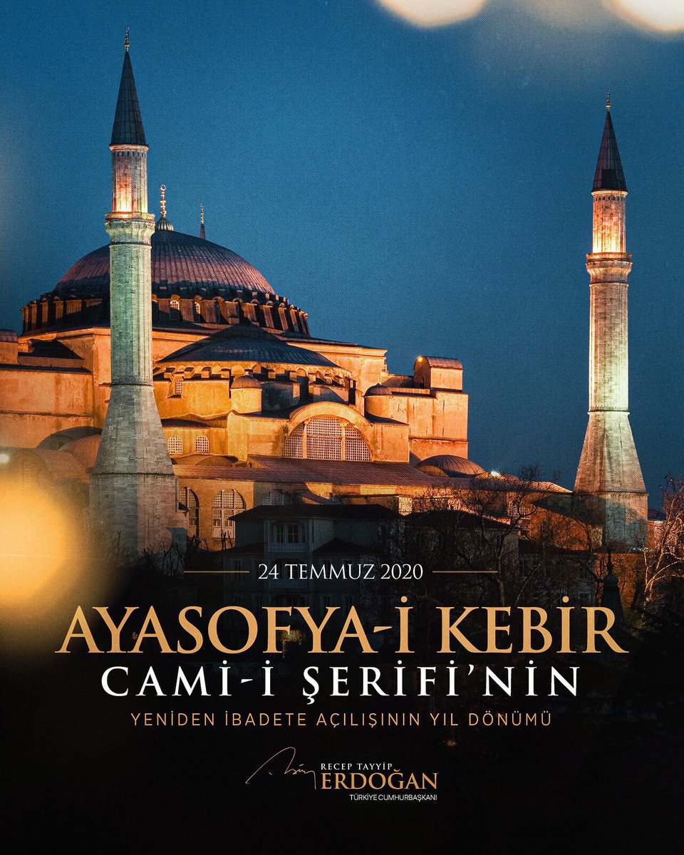 İstanbul’un Fethinin Sembolü Ayasofya-i Kebîr Cami-i Şerifi’nin ibadete açılışının 5.yılı kutlu olsun…
İnancımız , tarihimiz ve dirilişimizin simgesi #Ayasofya nın özgürlüğüne kavuşmasını sağlayan Cumhurbaşkanımız Sn.R.Tayyip Erdoğan başta olmak üzere emeği geçen herkese
