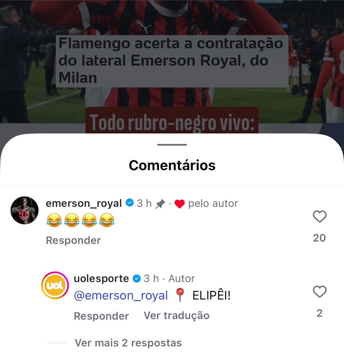 Acho que o Emerson Royal gostou da notícia da nova contratação do Flamengo (ele mesmo, rs)