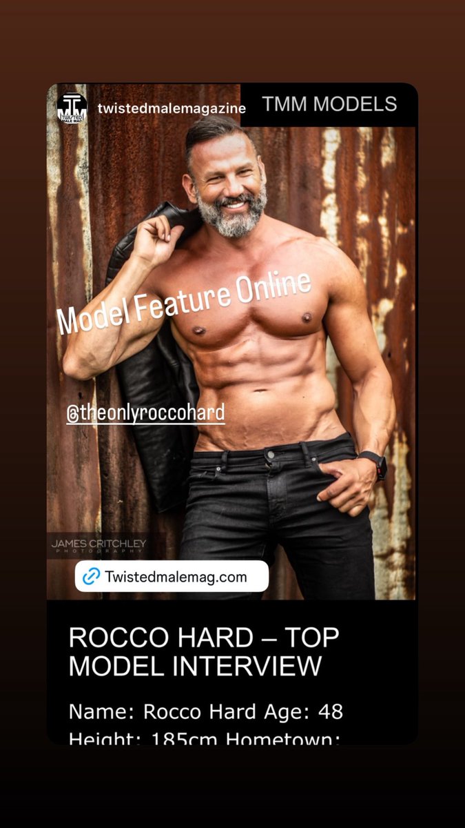 Check out my interview with <a href="/twistedmalemag/">Twisted Male Mag</a> at twistedmalemag.com/rocco-hard-top…