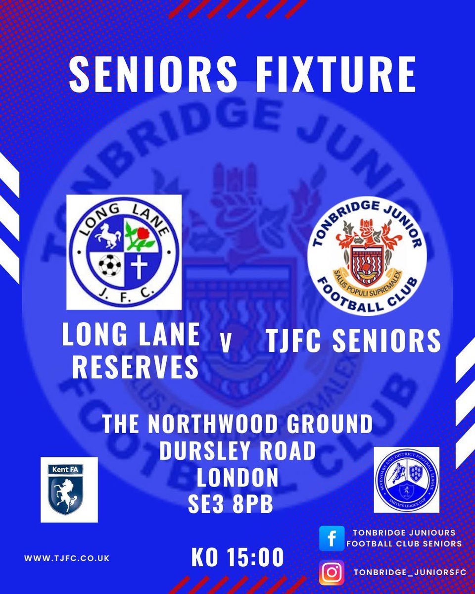 The Senior's kick off pre season this weekend with an away trip as we head to London  details below

V Long Lane FC Reserves 

🚗 The Northwood Ground
  Dursley Road 
  London 
  SE3  8PB

🕒 15:00 KO 

Good Luck boys 

#tonbridgejuniorsfc #preseason