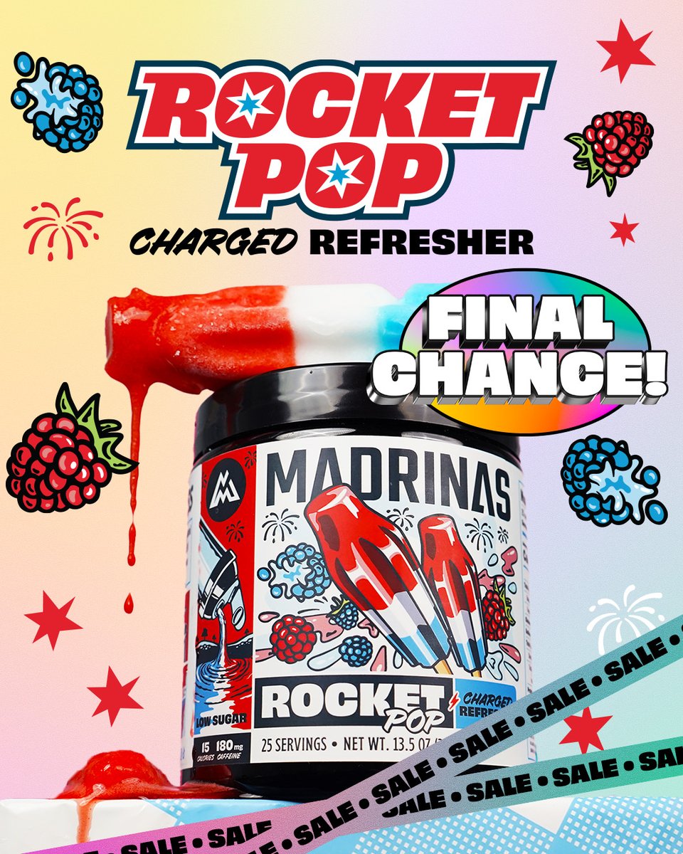 MADRINAS's tweet image. The SALE OF THE SUMMER IS HERE and what better way to celebrate than with 50% OFF our Summer Seasonal - ROCKET POP 🎆☀️
It's your last chance to get this flavor before it's GONE FOR GOOD. What are you waiting for? STOCK UP NOW ➡️ madrinas.com/products/rocke…